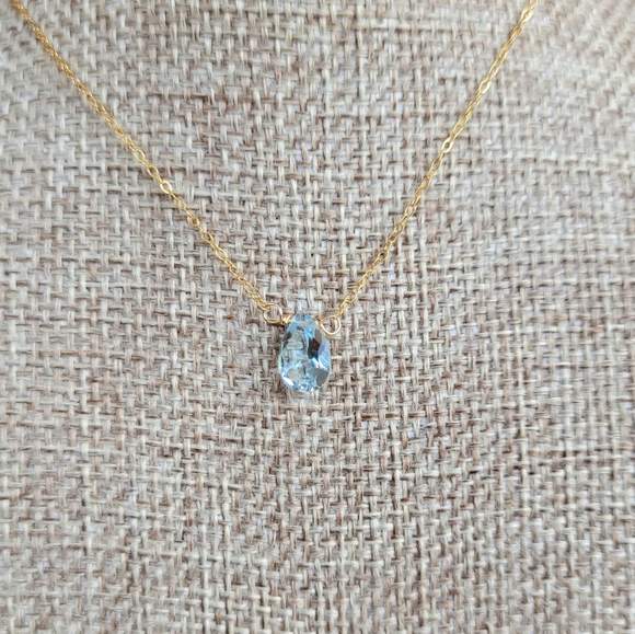 Swiss Blue Topaz Necklace Minimalist Crystal Gemstone December Birthstone - Picture 3 of 6